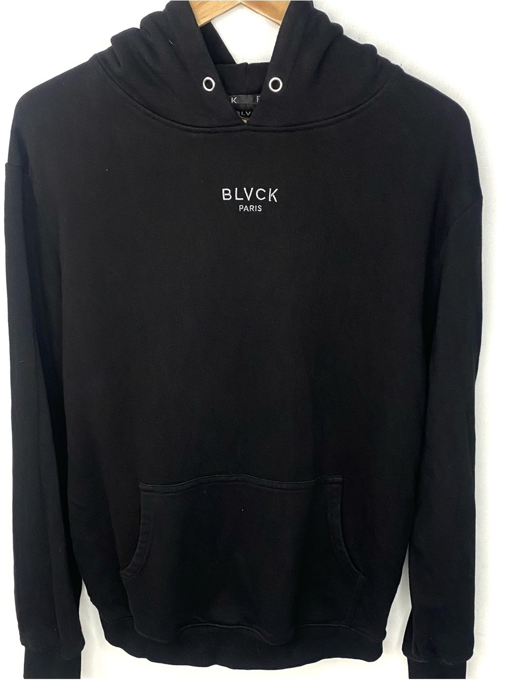 BLVCK PARIS Essential Black Embroidered Spell Out Hoodie Sweatshirt 2.0 Medium